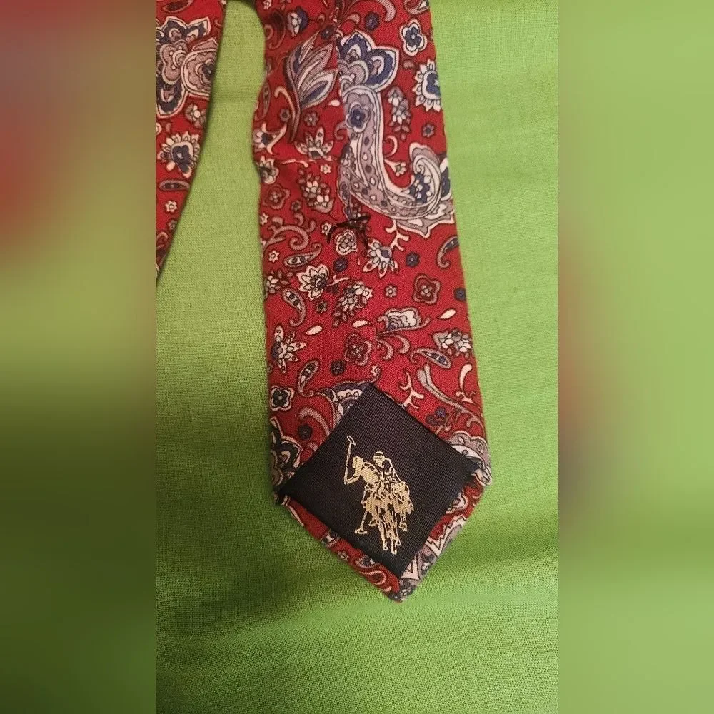 U.S.Polo Assn. Burgundy Blue Paisley Print 100% Cotton Men's Neck Tie 58